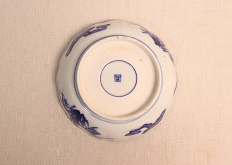 明治前期染付麒麟と牡丹図なます皿　フリモノ
