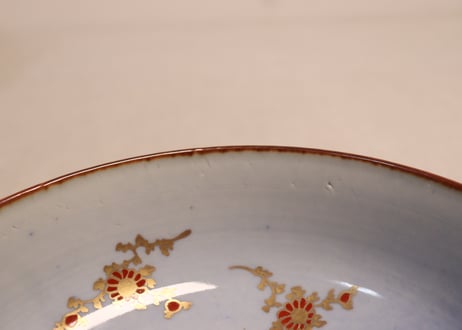 明治後期～大正吹墨金彩富士に菊図6寸鉢
