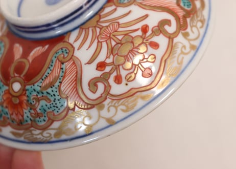 明治前期色絵団龍と牡丹図通り物飯茶碗②