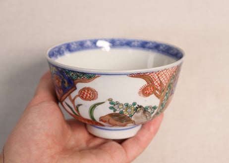 明治前期色絵鶉図蓋茶碗②黒点