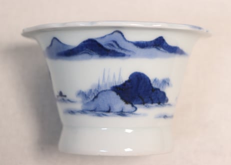 江戸後期染付山水図広東型大向付