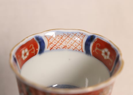 江戸幕末色絵御簾と桜図小向付①