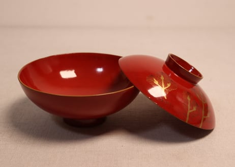 皆朱蒔絵松鶴図吸物椀①