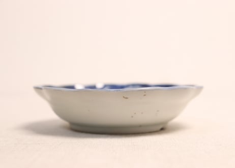 江戸後期染付山水図輪花鍔縁小皿②ムシクイ