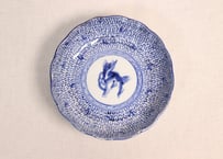 明治前期染付麒麟と微塵唐草図通り物なます皿②膨れ,ノミホツ
