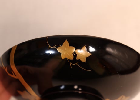 総黒蒔絵紅葉と笛図吸物椀①　5客組