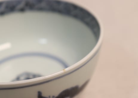 江戸中期染付流水に菊図蓋茶碗②フリモノ