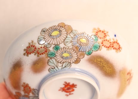 明治前期色絵菊図蓋茶碗
