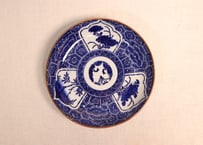 明治前期紙刷菊と牡丹と竹図５寸皿②かたつき