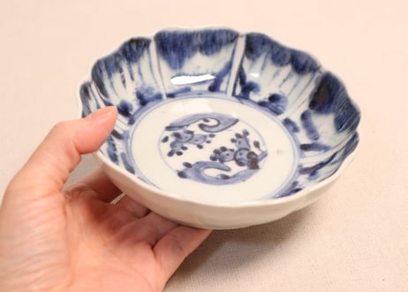 江戸後期染付草花割絵図なます皿①フリモノ