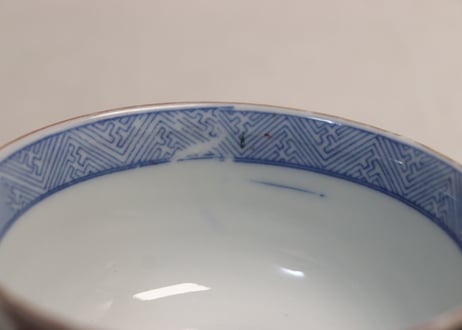 大正~昭和戦前ゴム判色絵牡丹と竹図通り物蓋茶碗