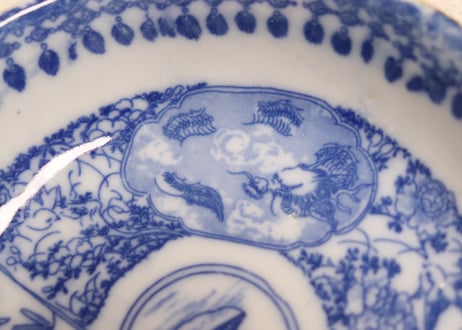 明治後期～大正銅判麒麟と龍と鳳凰図小皿