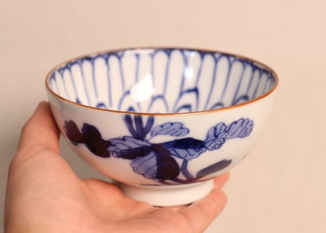 明治前期染付菊花図蓋茶碗