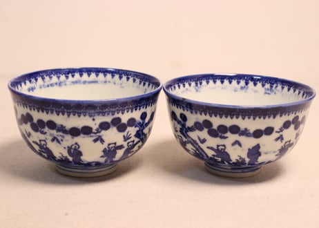 明治前期紙刷唐子図蓋茶碗