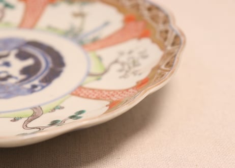 明治前期色絵松竹梅図7寸皿②小ホツ
