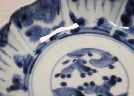 江戸後期染付草花割絵図なます皿③ノミホツ,フリモノ,少かたつき