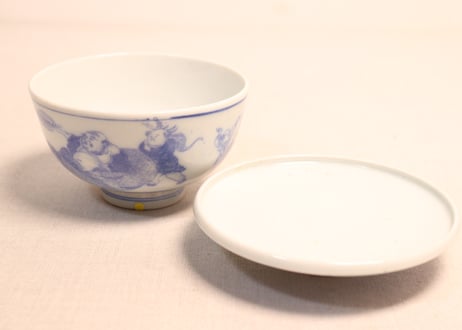 明治後期～大正銅判布袋様と唐子図蒸茶碗②高台ホツ