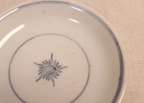 江戸後期染付菊と蝙蝠図広東型蓋茶碗
