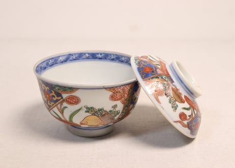 明治前期色絵鶉図蓋茶碗①
