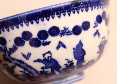 明治前期紙刷唐子図蓋茶碗