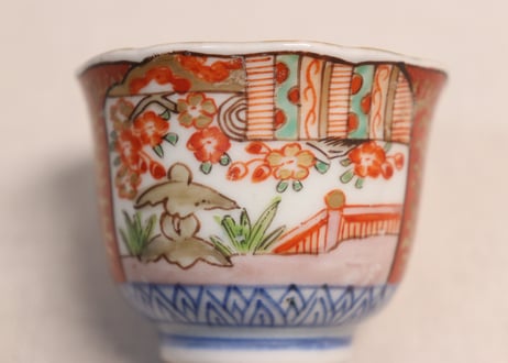 江戸幕末色絵御簾と桜図小向付①