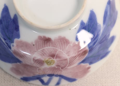 明治後期~大正染付牡丹図蓋茶碗
