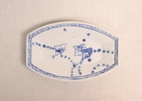 大正~昭和戦前染付千鳥に松竹梅図舟形皿