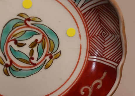 江戸後期色絵花と幾何学文図小皿②少甘手