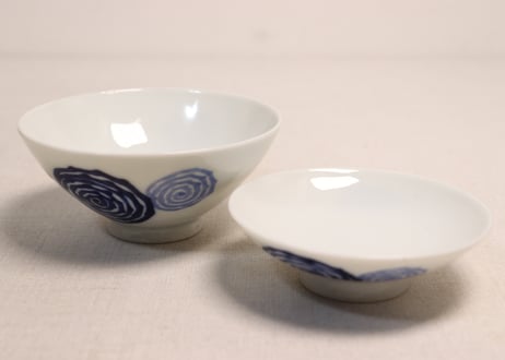 明治後期～大正染付渦巻図蓋茶碗