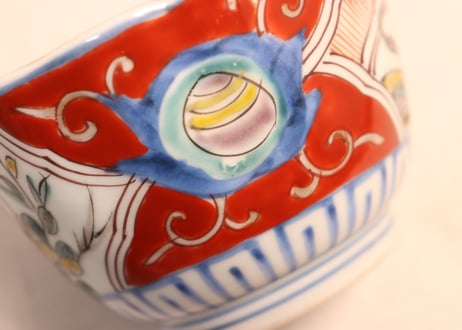 江戸幕末色絵宝珠と牡丹に青玉図向付