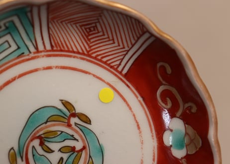 江戸後期色絵花と幾何学文図小皿②少甘手