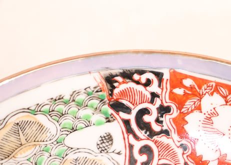 大正~昭和戦前ゴム判色絵松と桜図7寸鉢