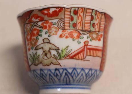 江戸幕末色絵御簾と桜図小向付②部分甘手