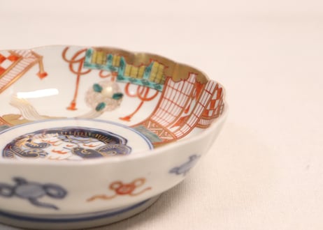 明治前期色絵御簾とくす玉図なます皿②小ホツ