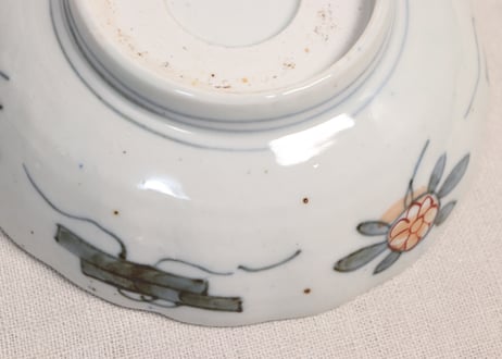明治前期色絵籠目に芦と水鳥図なます皿②ノミホツ