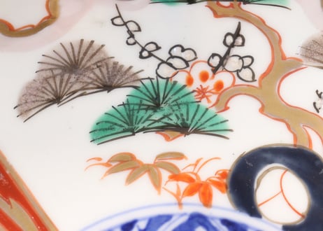 明治前期色絵三方に松竹梅図7寸皿①