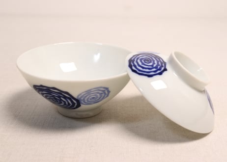 明治後期～大正染付渦巻図蓋茶碗