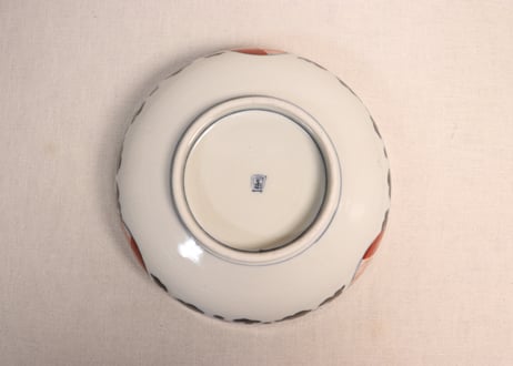 明治前期色絵青海波と格子図8寸鉢①かたつき