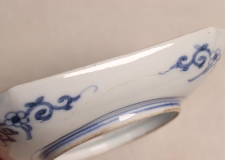 明治前期大聖寺古伊万里写し色絵若松と蕨図角皿　5客組
