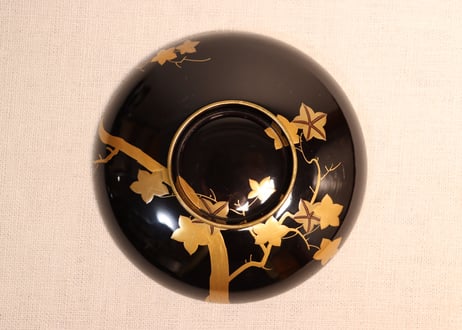 総黒蒔絵紅葉と笛図吸物椀①　5客組