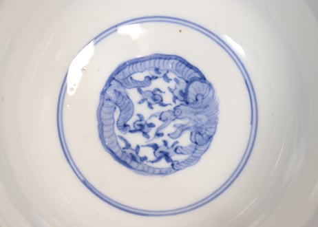 明治前期色絵団龍と牡丹図通り物蒸茶碗②