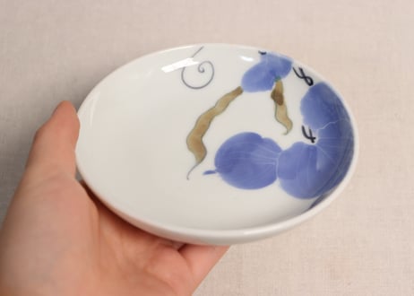 明治後期~大正染付いんげん豆図小皿②少かたつき