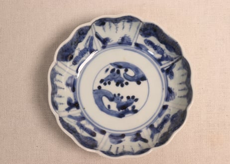 江戸後期染付草花割絵図なます皿④ノミホツ,少かたつき
