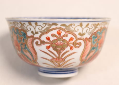 明治前期色絵団龍と牡丹図通り物飯茶碗①5客組