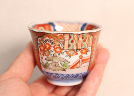 江戸幕末色絵御簾と桜図小向付①