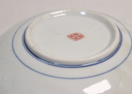 昭和戦前ゴム判色絵三方山水図7寸皿