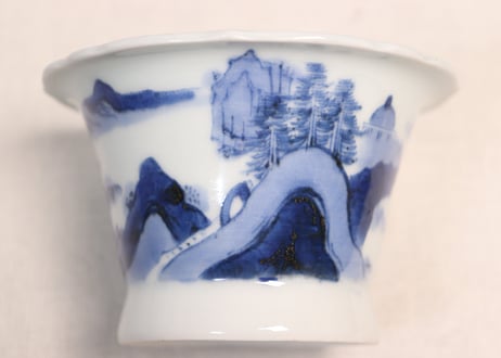 江戸後期染付山水図広東型大向付