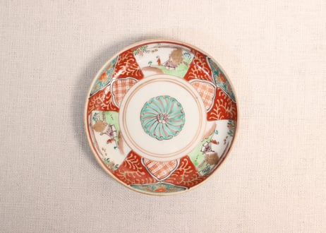 江戸幕末色絵三方に山水人物図小皿