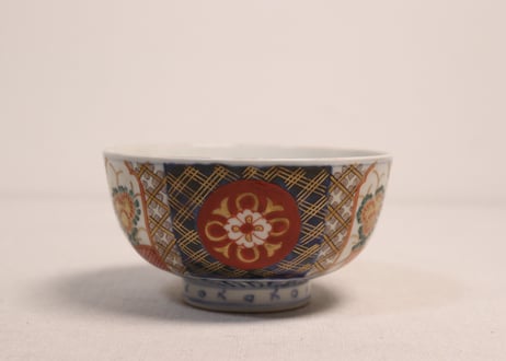 明治前期色絵菊と菱花図蒸茶碗