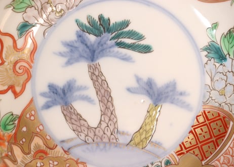 明治前期色絵蘇鉄と獅子牡丹図春寒鉢